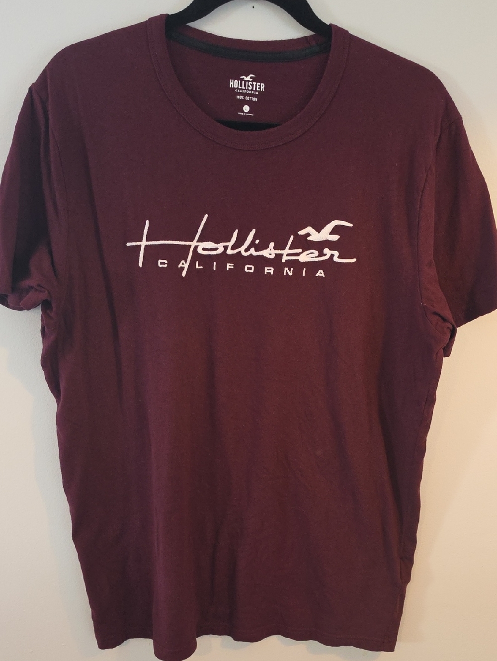 Hollister Maroon Crewneck Tee with White Script Logo